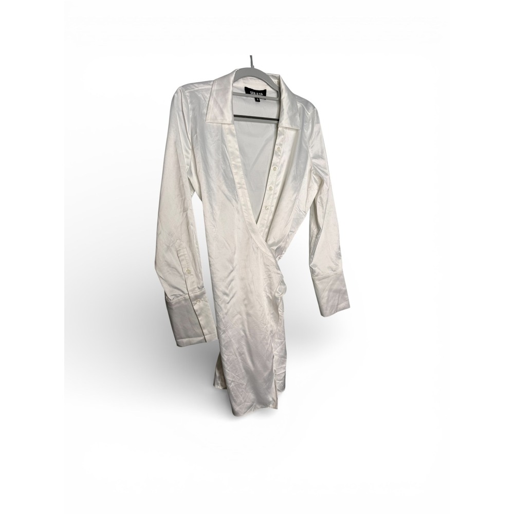 NWT SER.O.YA white silk mini shirt dress